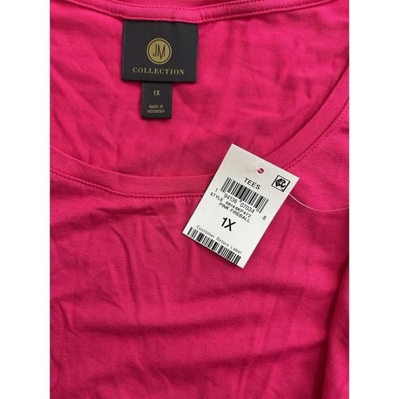 Jm Collection Women's Solid Pink Fireball Top Plus Size 1X NWT - Picture 3 of 3